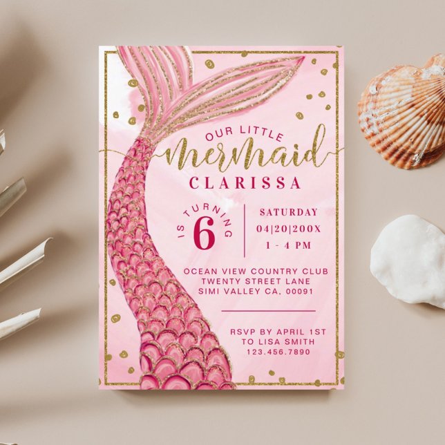 Chic Pink Gold Little Mermaid Birthday Invitation (Creator Uploaded)