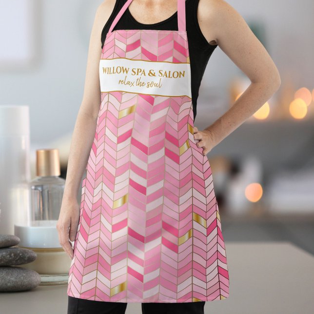 Chic Pink Gold Pattern Custom Spa, Salon Name Apron (Creator Uploaded)
