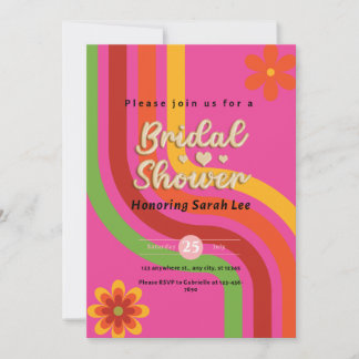 Chic Pink & Gold Retro Vintage Glam Bridal Shower Invitation