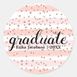 Chic Pink & Gold Striped Graduate Custom Stickers