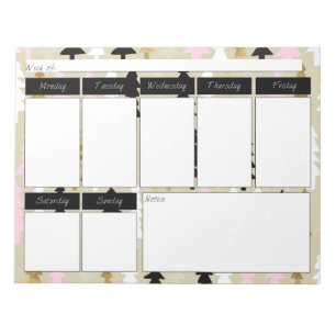 Chic Pink & Gold Tree Pattern Weekly Notepad
