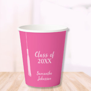 Chic Pink Grad Tassel Personalised Graduation  Paper Cups