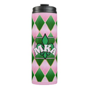 Chic Pink Green Argyle Monogram Thermal Tumbler