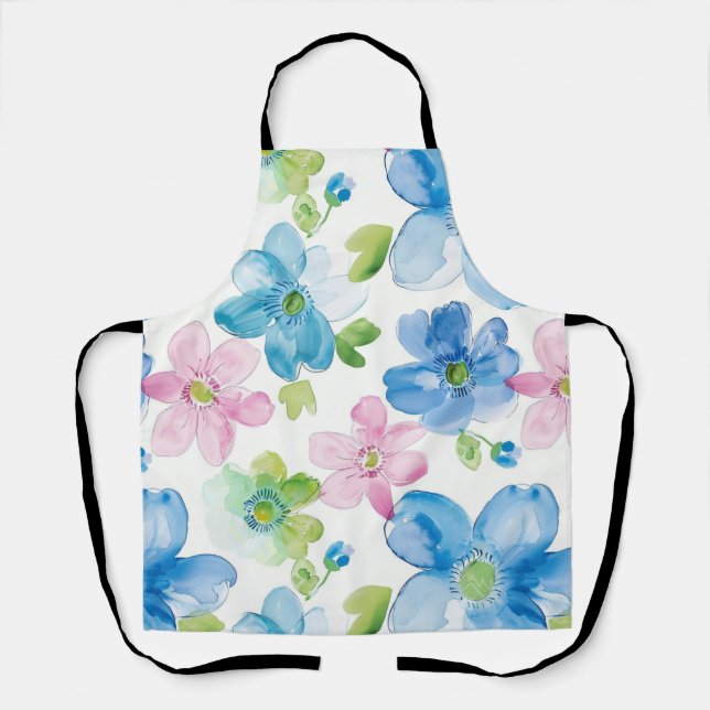 Chic Pink Green Blue Floral  Apron (Front)
