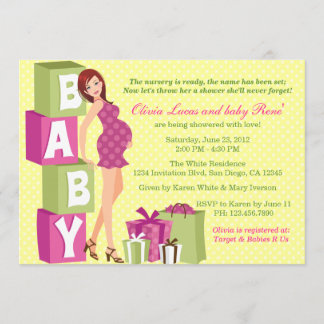 Chic Pink Green Polka Dot Modern Mum Baby Shower Invitation