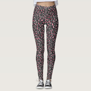 Chic Pink Grey Leopard Print Leggings