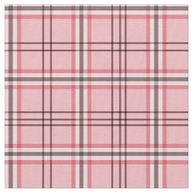 Chic Pink & Grey Plaid Fashion Pattern Fabric (Close Up)