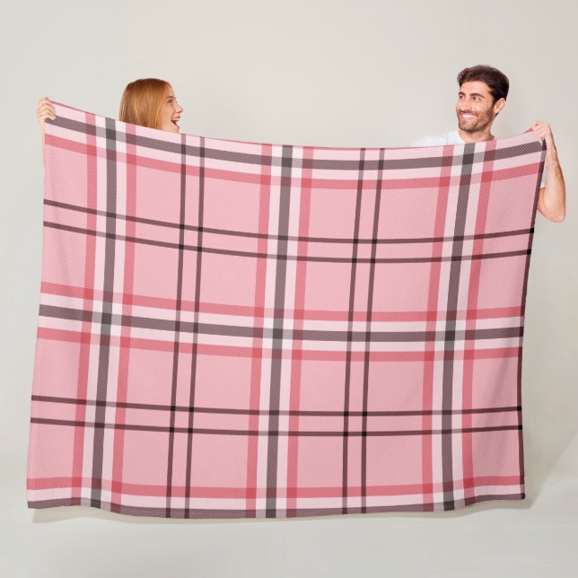 Chic Pink & Grey Plaid Fashion Pattern Fleece Blanket (In Situ)