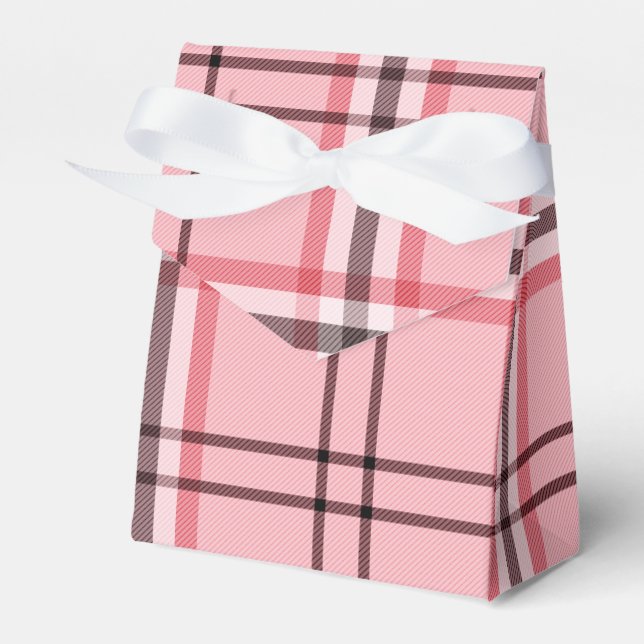 Chic Pink & Grey Plaid Fashion Pattern Party Favour Box (Front Side)