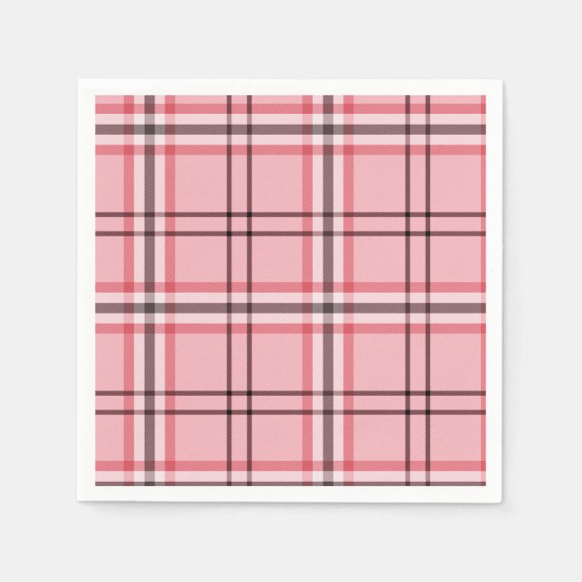 Chic Pink & Grey Plaid Fashion Pattern Party Napkin (Front)