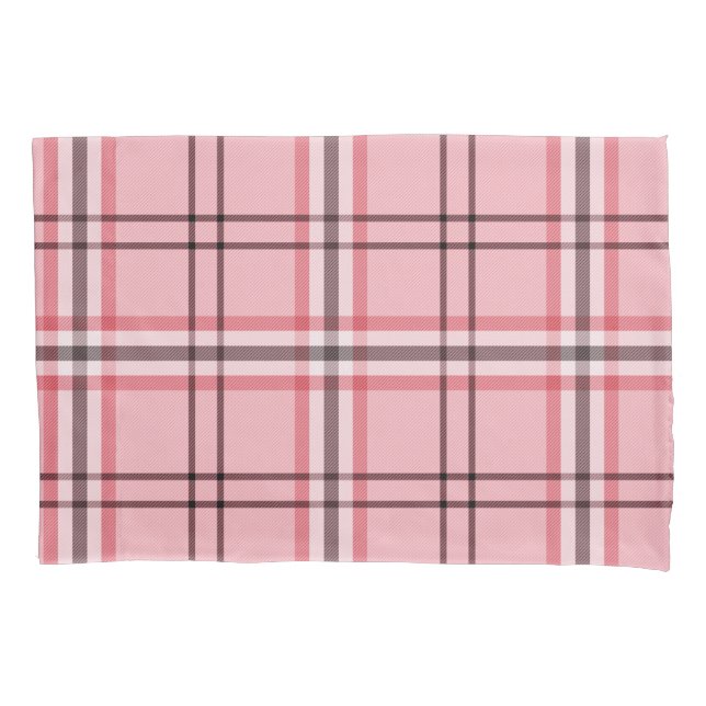 Chic Pink & Grey Plaid Fashion Pattern Pillowcase (Front)