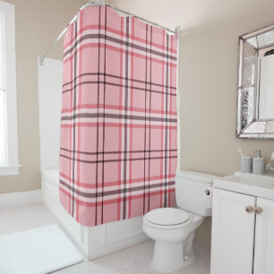 Chic Pink & Grey Plaid Fashion Pattern Shower Curtain
