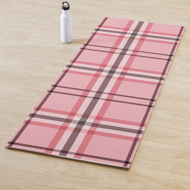 Chic Pink & Grey Plaid Fashion Pattern Yoga Mat (In Situ)