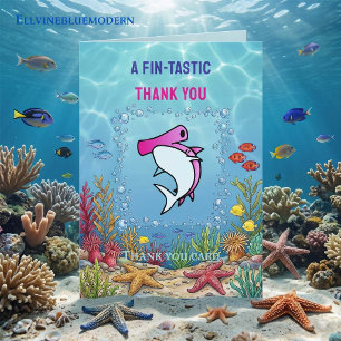 Chic Pink Hammerhead Shark Girl Birthday Thank You Card