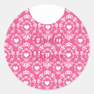 Chic pink heart damask bridal shower stickers