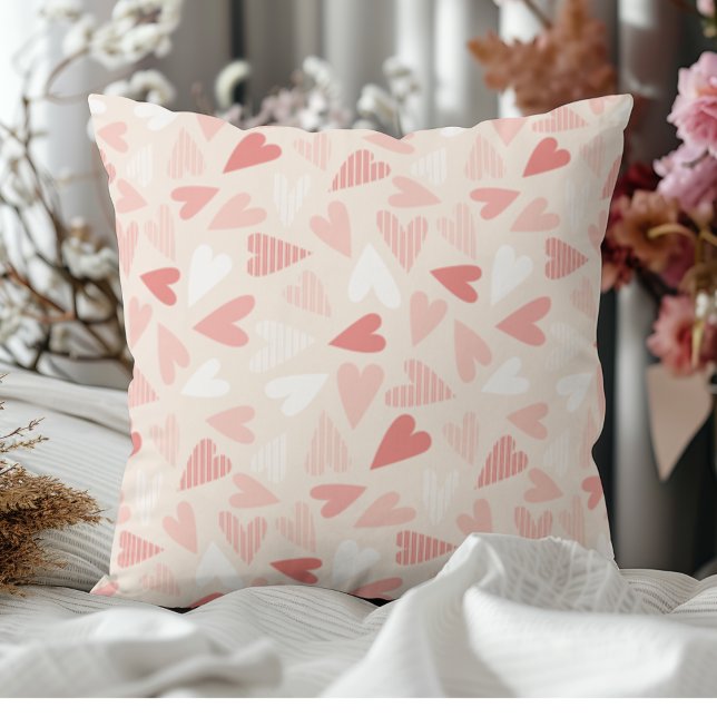 Chic Pink Hearts Pattern Valentines Day Decorative Cushion (Chic Pink Hearts Pattern Valentines Day Decorative Throw Pillow)