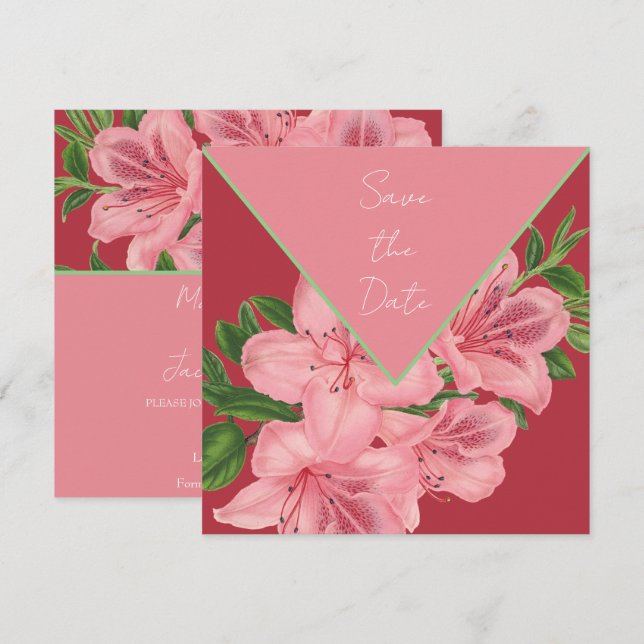 Chic Pink Hibiscus Save The Date (Front/Back)