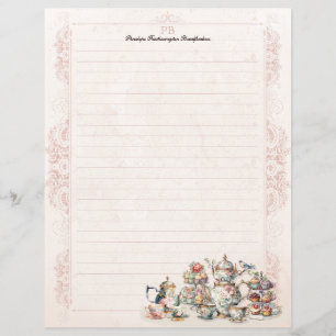 Chic Pink High Tea Party Monogram Lined Stationery