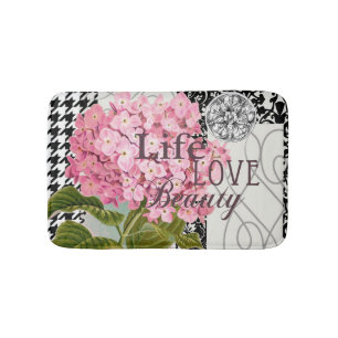 Chic Pink Hydrangea Collage Vintage Damask Art Bath Mat