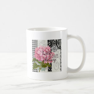 Chic Pink Hydrangea Collage Vintage Damask Art Coffee Mug