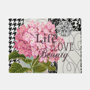 Chic Pink Hydrangea Collage Vintage Damask Art Doormat