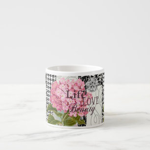 Chic Pink Hydrangea Collage Vintage Damask Art Espresso Cup