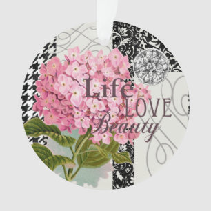 Chic Pink Hydrangea Collage Vintage Damask Art Ornament
