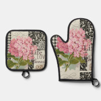 Chic Pink Hydrangea Collage Vintage Damask Art