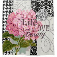 Chic Pink Hydrangea Collage Vintage Damask Art