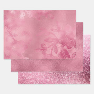 Chic Pink Lace Wrapping Paper Sheet