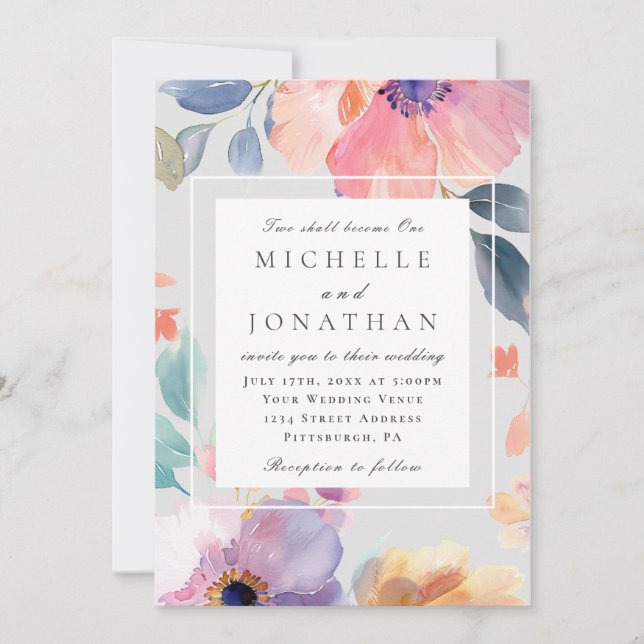Chic Pink Lavender Floral All in One Bible Wedding Invitation (Front)