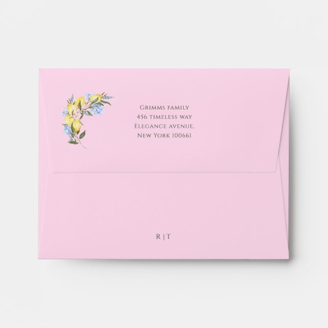 Chic Pink Lemons Monogram Wedding Envelope (Back (Top Flap))