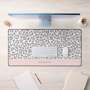 Chic Pink Leopard Print Personalised  Desk Mat