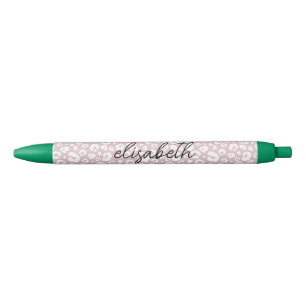 Chic Pink Leopard Skin Pattern Monogram Black Ink Pen