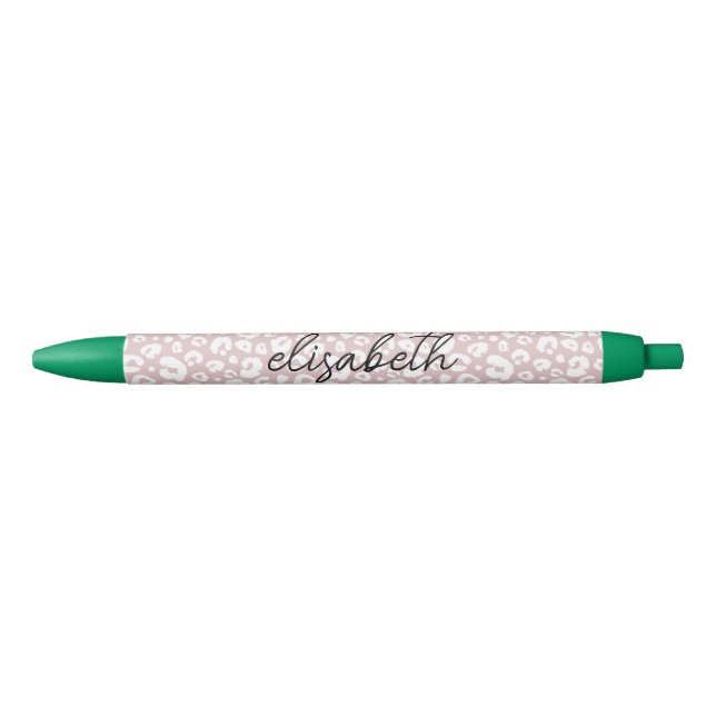 Chic Pink Leopard Skin Pattern Monogram Black Ink Pen (Front)