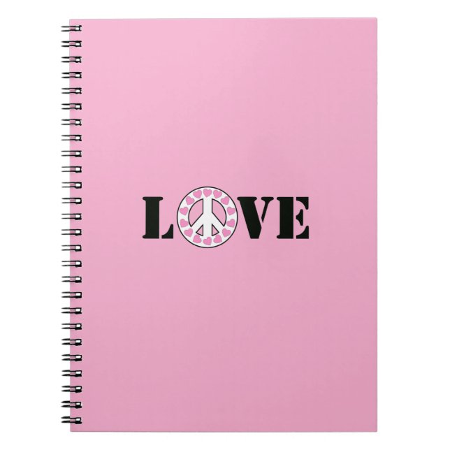 Chic Pink Love Peace Hearts Notebook (Front)