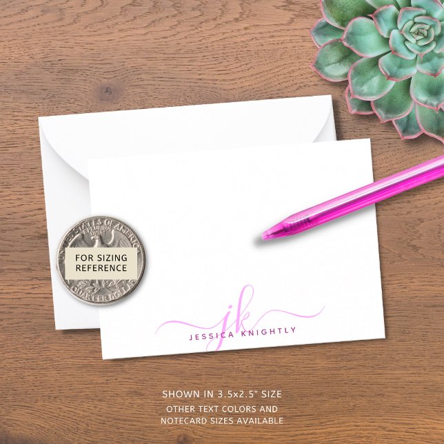 Chic Pink Magenta Script Monogram Initials Card (Creator Uploaded)