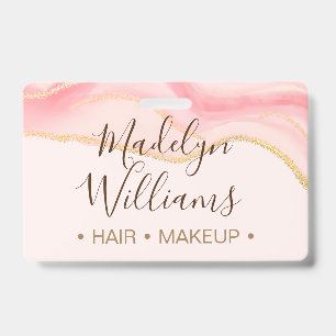 Chic Pink Marble Business Employee Name Tags Badge ID Badge