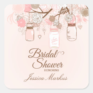 Chic pink mason jar floral bridal shower stickers