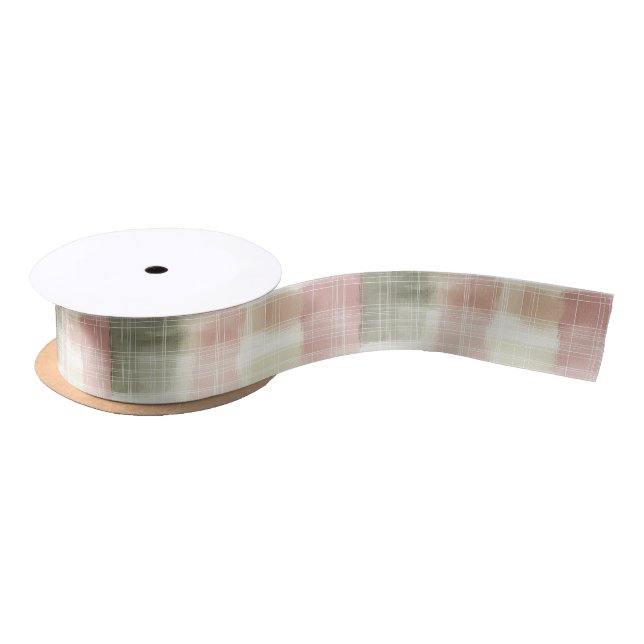 Chic Pink Mint Cream Plaid Stripes Birthday Satin Ribbon (Spool)