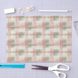 Chic Pink Mint Cream Plaid Stripes Birthday Tissue Paper