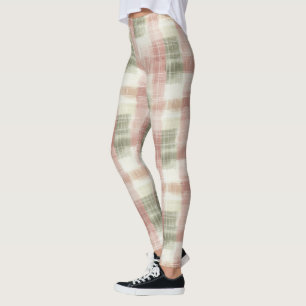 Chic Pink Mint Cream Plaid Stripes  Leggings