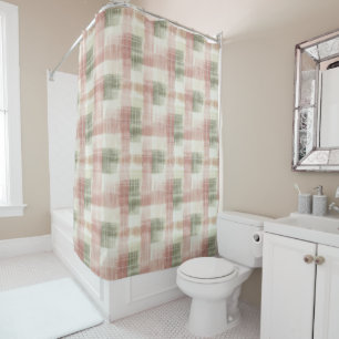 Chic Pink Mint Cream Plaid Stripes   Shower Curtain