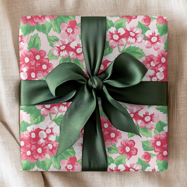 Chic Pink Modern Floral Girly Pattern Wrapping Paper (Creator Uploaded)