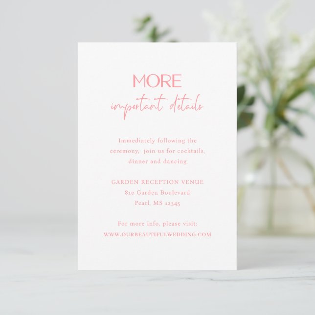 Chic Pink Modern Wedding Enclosure Card (Standing Front)
