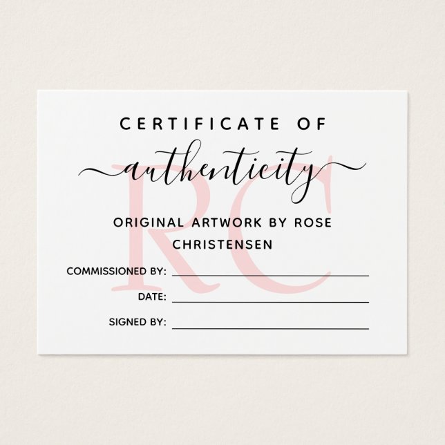 Chic Pink Monogram Certificate of Authenticity (Front)