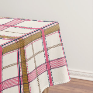 Chic Pink Navy Plaid Aesthetic Tablecloth