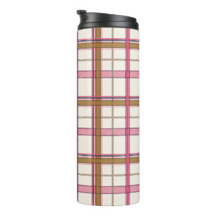 Chic Pink Navy Plaid Aesthetic Thermal Tumbler