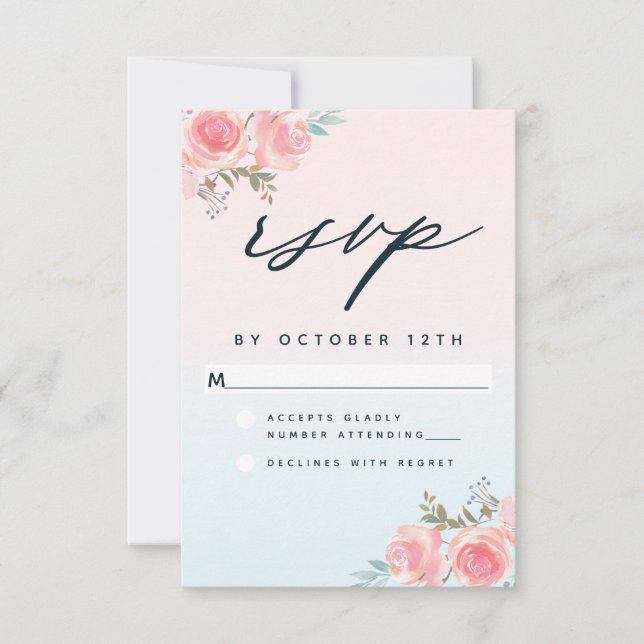 Chic Pink Ombre French Garden Floral Wedding RSVP Card (Front)