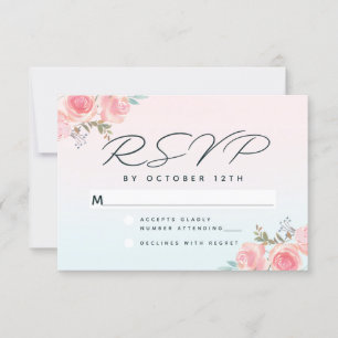 Chic Pink Ombre French Garden Floral Wedding RSVP Card